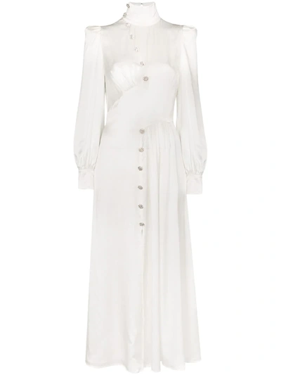 Alessandra Rich High-neck Embellished Silk-satin Midi Dress In White