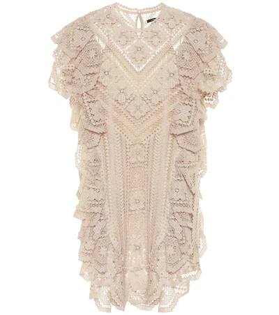 Isabel Marant Zanetti Ruffled Crocheted-lace Mini Dress In Ecru