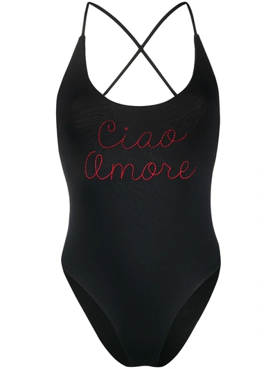 Giada Benincasa Ciao Amore Embroidered Black Swimsuit