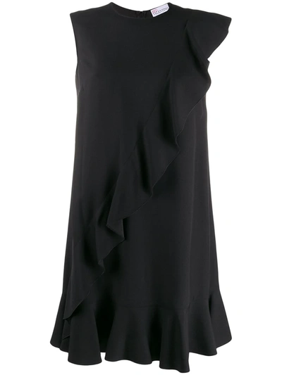 Red Valentino Ruffle Detail Shift Sleeveless Dress In Black