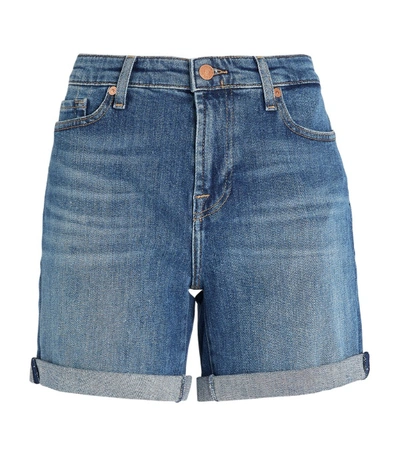 7 For All Mankind Boy Faded Denim Shorts In Mid Denim