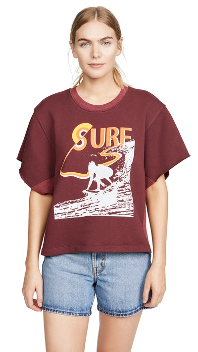 Current Elliott The Pickup Jersey-paneled Printed French Cotton-terry Top In Oxblood Red