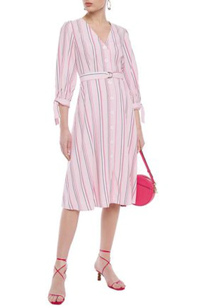 Claudie Pierlot Belted Striped Woven Dress In Pastel Pink