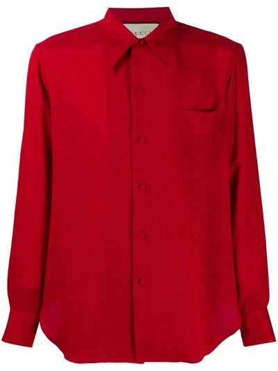 Gucci All Over Gg Jacquard Silk Shirt In Red