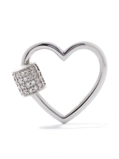 As29 18kt White Gold Diamond Heart Carabiner In Silver