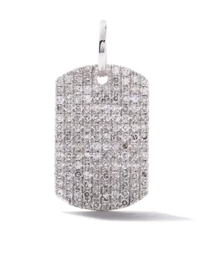 As29 18k White Gold Pave Diamond Curved Rectangle Pendant In Silver