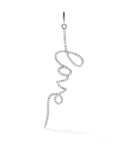 As29 18kt White Gold Pave Diamond Open Love Pendant In Silver