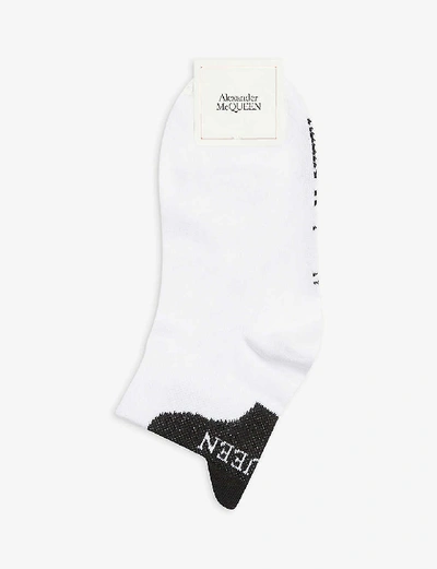 Alexander Mcqueen Logo Tab Ankle Socks In White Black