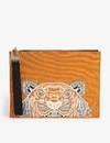 Kenzo Tiger Embroidered Nylon Pouch In Orange