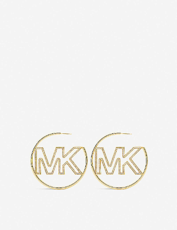 Michael Kors Womens Gold Logo-detail 14ct Gold-plated Sterling Silver Hoop  Earrings | ModeSens