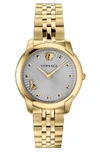 Versace Audrey V Bracelet Watch, 38mm In Gold/ Grey Sunray/ Gold