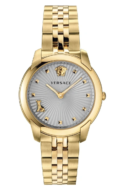 Versace Audrey V Bracelet Watch, 38mm In Gold/ Grey Sunray/ Gold