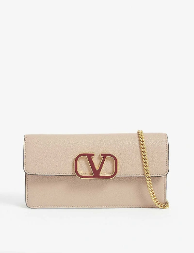Valentino Garavani Vsling Leather Wallet-on-chain In Rose Cannele/cerise