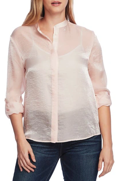 Vince Camuto Women's Long Sleeve Roll Tab Sparkle Organza Shirt In Fresh Pink