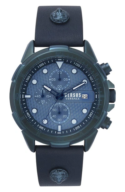 Versus Arrondissement Chronograph Leather Strap Watch, 46mm In Blue