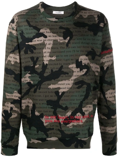 Valentino Camouflage Poetry Print Sweatshirt In Green