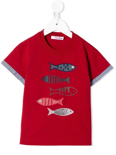 Familiar Kids' Embroidered Round-neck T-shirt In Red