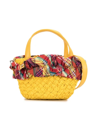 Familiar Kids' Plaid-trimmed Tote In Yellow