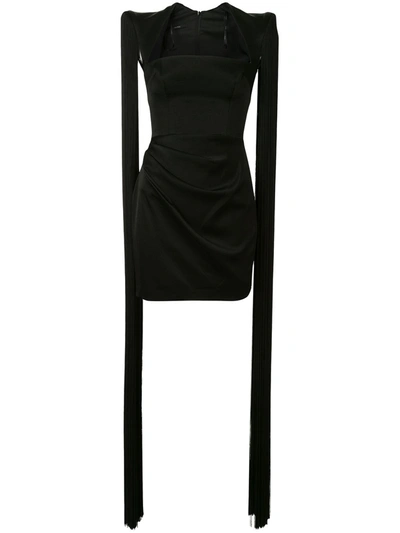 Alex Perry Alex Fringed-shoulder Satin Mini Dress In Black