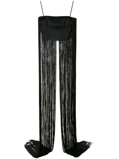 Alex Perry Dane Fringed-back Cropped Bandeau Top In Black