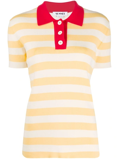 Sunnei Striped Polo Shirt In Neutrals
