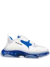 Balenciaga Triple S Clear Sole Sneakers In White Blue Grey