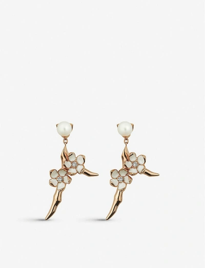 Shaun Leane Cherry Blossom Yellow Gold-plated Vermeil Silver And Diamond Drop Earrings
