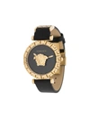 Versace Vcq00118 Palazzo Empire Gold-tone Stainless Steel And Leather Watch In Black