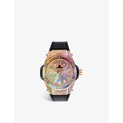 Hublot 465.ox.9910.lr.0999 Big Bang One Click Rainbow 18ct King-gold, Gemstone And Satin Watch In Pink, Orange And Purple