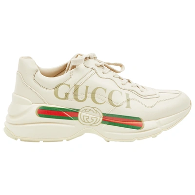 Pre-owned Gucci Rhyton Ecru Leather Trainers