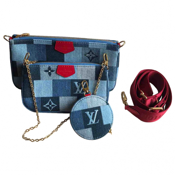 Pre-Owned Louis Vuitton Multi Pochette Accessoires Blue Denim - Jeans Clutch Bag | ModeSens