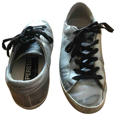 Pre-owned Golden Goose Superstar Silver Leather Trainers