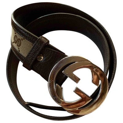 Pre-owned Gucci Interlocking Buckle Cloth Belt In Brown