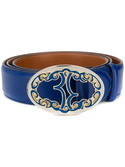 Billionaire Logo Plaque Belt In Blue