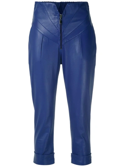 Andrea Bogosian Cropped Leather Trousers In Blue