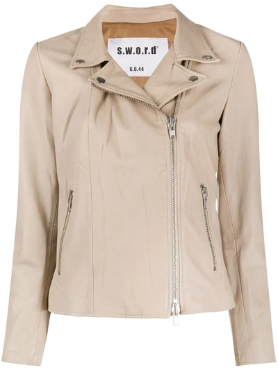 Sword 6.6.44 Fitted Leather Jacket In Beige