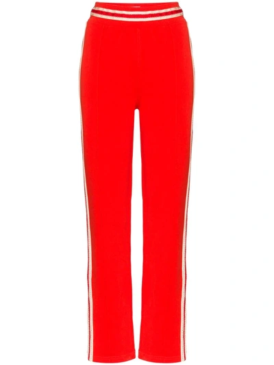 Wales Bonner Palms Crochet-trimmed Cotton-jersey Track Trousers In Red