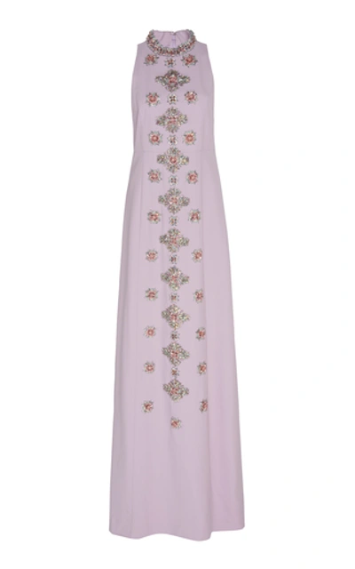 Andrew Gn Sleeveless Embroidered Crepe Dress In Purple