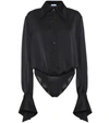 Mugler Collared Satin Long Sleeved Bodysuit In Black