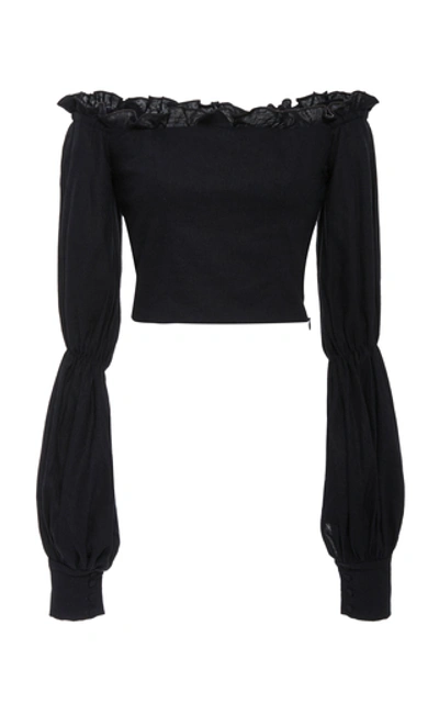 Andres Otalora Arsenal Off-the-shoulder Linen Blouse In Navy