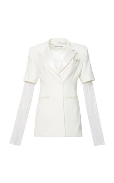Mach & Mach Tailored Blazer Dress With Sheer Crystallized Sleeves In White