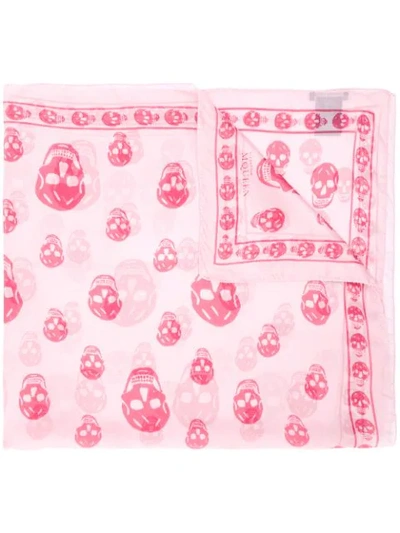 Alexander Mcqueen Silk Skull Scarf In Pink,red