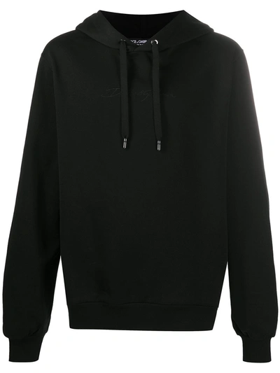 Dolce & Gabbana Black Embroidered Logo Hooded Sweatshirt