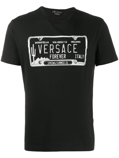 Versace Registration Plate Print T-shirt In Black