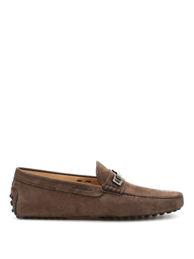 Tod's Macro Clamp Nabuk Loafers In Brown