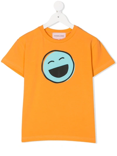 Natasha Zinko Kids' Laughing Smile Crew Neck T-shirt In Orange