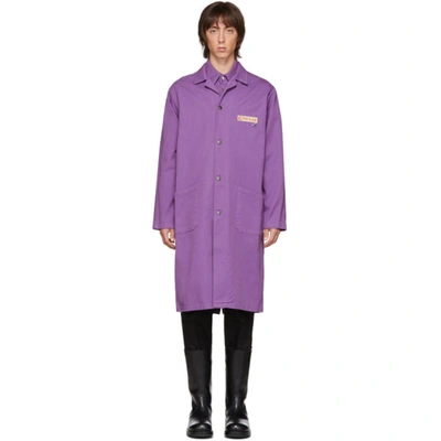 Raf Simons Logo-embroidered Denim Coat In Purple