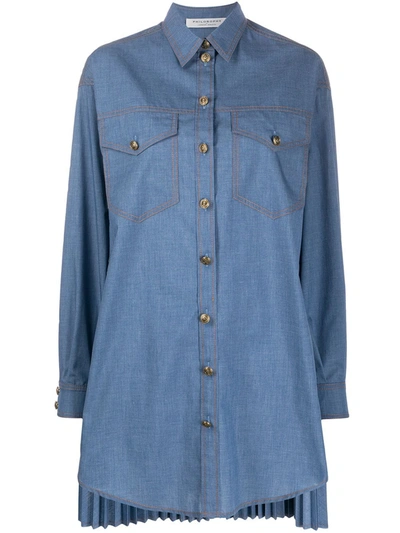 Philosophy Di Lorenzo Serafini Accordion Pleat Denim Shirt Dress In Blue