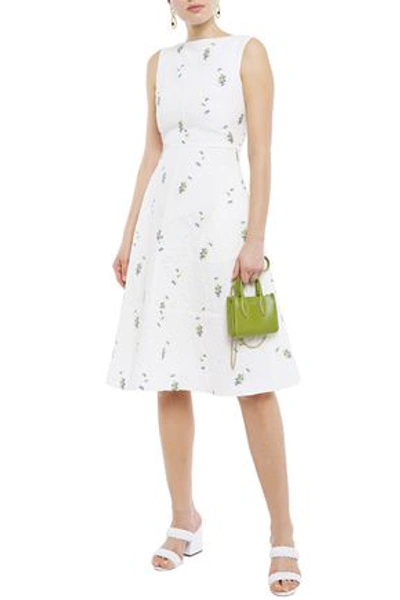 Erdem Maia Embroidered Cotton-blend Matelassé Dress In White