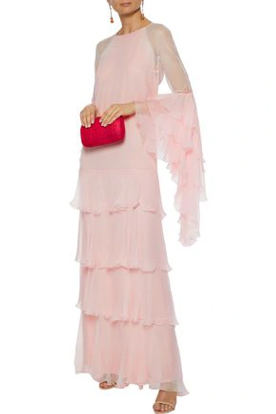 Andrew Gn Tiered Ruffled Silk-georgette Gown In Baby Pink